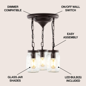Gaines 11" Farmhouse Industrial Iron Mason Jar LED Semi Flush Mount - JONATHAN Y